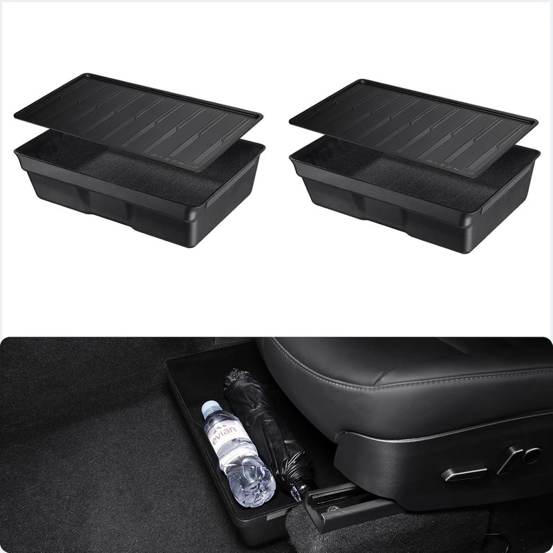 Basenor 2Pack Tesla Model Y Under Seat Storage Box, Waterproof Hidden Storage Underseat Organizer with Lid Cover Tray for 2020-2024 Model Y Accessories - Image 1
